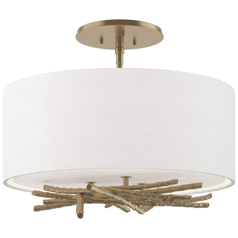 Image 1 Brindille 15 inch Wide Soft Gold Semi-Flush With Natural Anna Shade