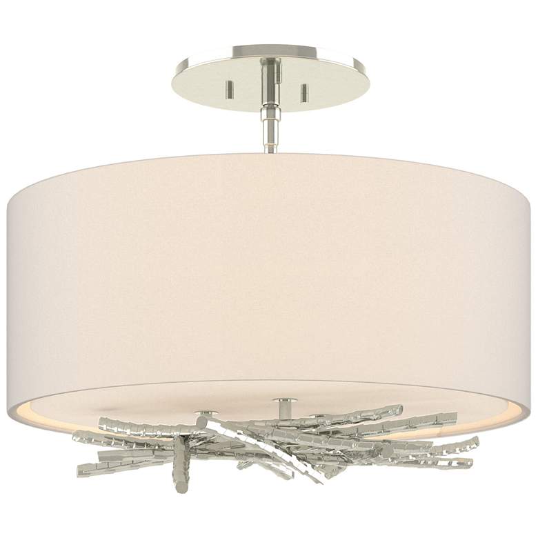 Image 1 Brindille 15" Wide Sterling Semi-Flush With Flax Shade