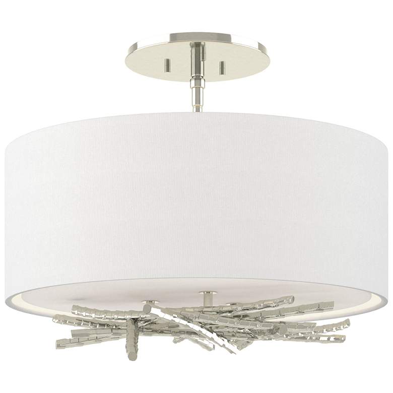 Image 1 Brindille 15" Wide Sterling Semi-Flush With Natural Anna Shade