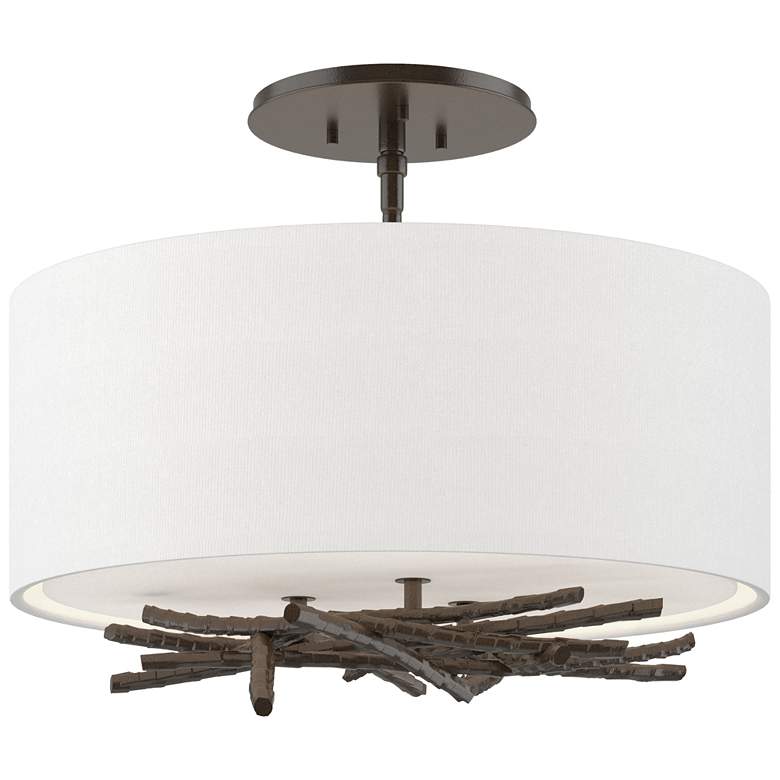 Image 1 Brindille 15 inchW Oil Rubbed Bronze Semi-Flush With Natural Anna Shade