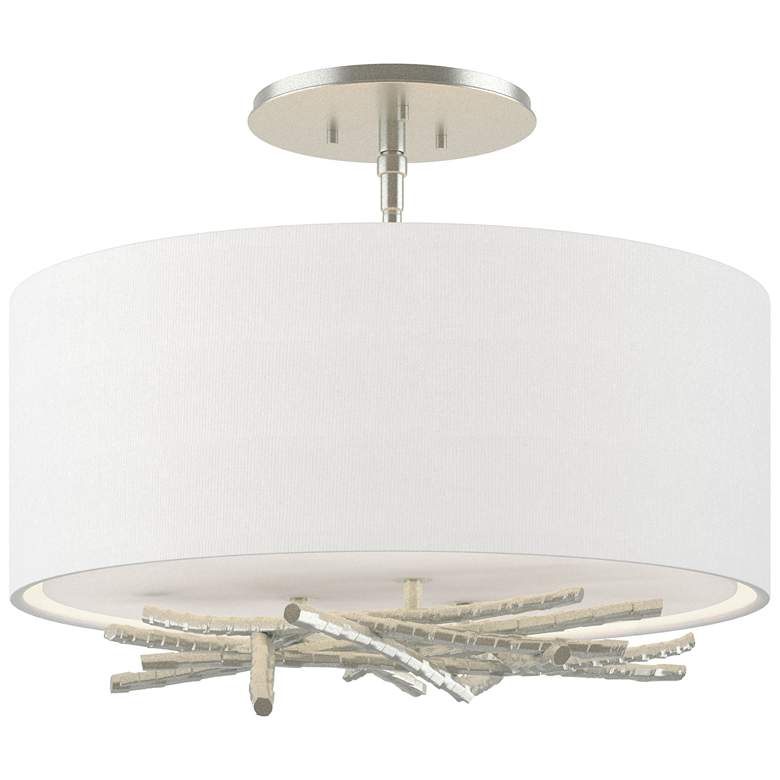 Image 1 Brindille 15"W Vintage Platinum Semi-Flush With Natural Anna Shade