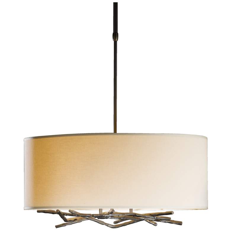 Image 1 Brindille 22" Wide Dark Smoke Pendant With Drum Flax Shade