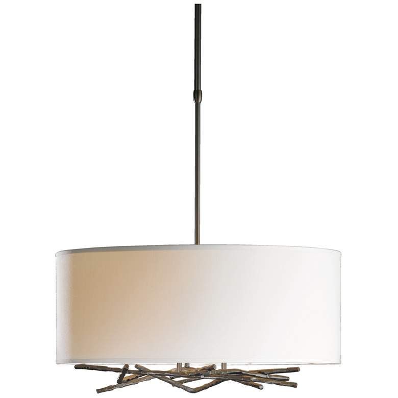 Image 1 Brindille 22" Wide Dark Smoke Pendant With Drum Natural Anna Shade