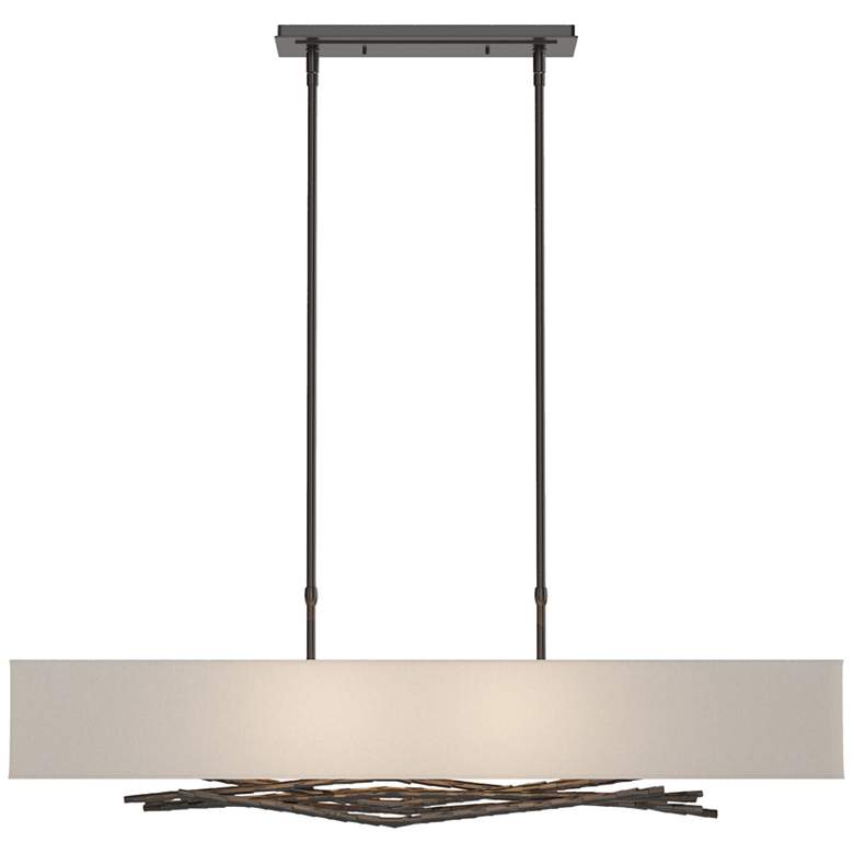 Image 1 Brindille 42 inch Oil Rubbed Bronze Short Pendant Flax Shade