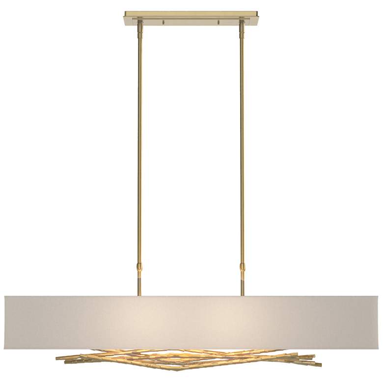 Image 1 Brindille 42" Wide Modern Brass Pendant With Flax Shade