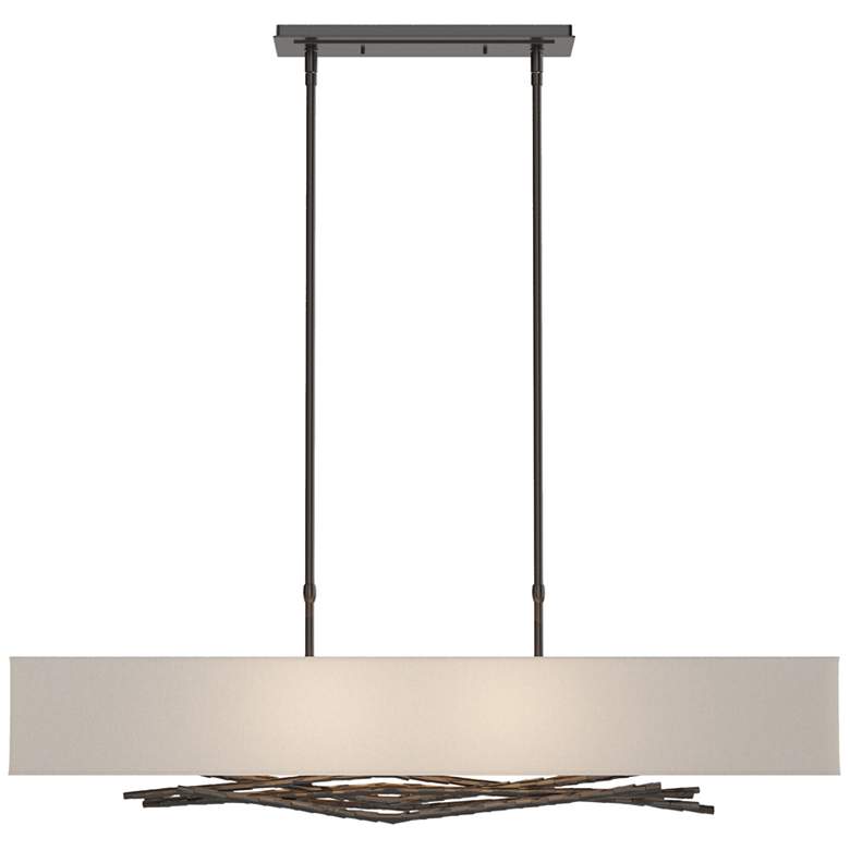 Image 1 Brindille 42" Wide Oil Rubbed Bronze Pendant With Flax Shade