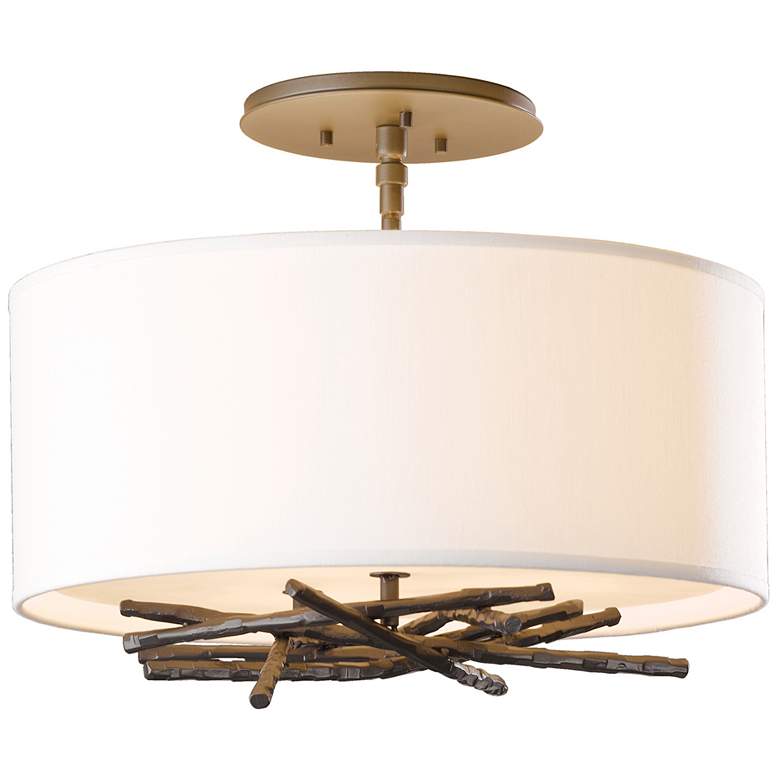 Image 1 Brindille Semi-Flush - Bronze Finish - Natural Anna Shade