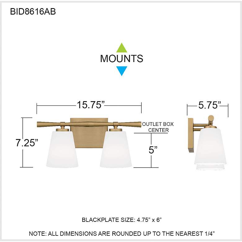 Image 7 Brindley 2-Light Aged Brass Vanity Light more views