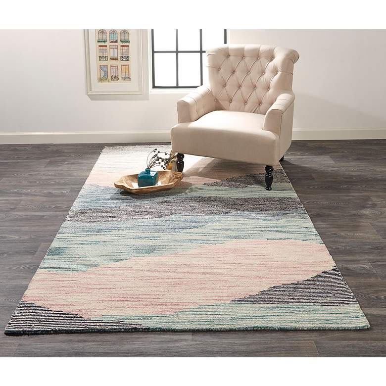 Image 1 Brinker 8788795 5&#39;x8&#39; Blue and Pink Watercolor Area Rug