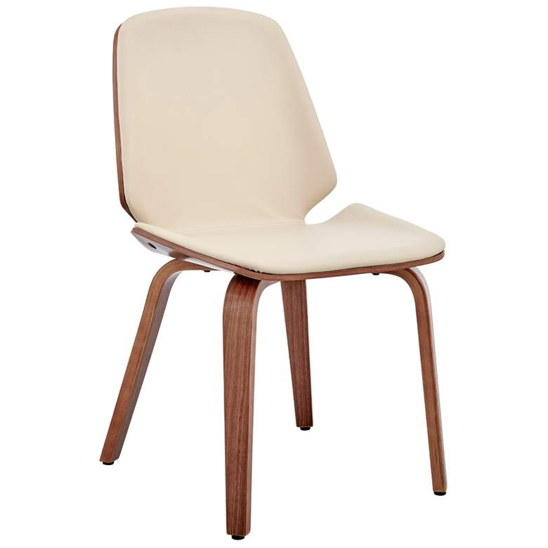 Image 1 Brinley Dining Accent Chair in Cream Faux Leather and Walnut Wood