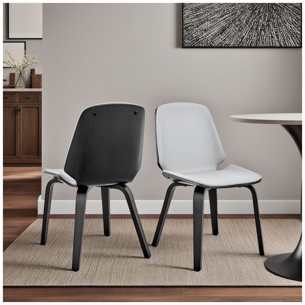 Brinley Dining Accent Chair in Gray Faux Leather and Black Wood