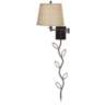 Brinly Brown Burlap Shade Plug-In Swing Arm Wall Lamp with Cord Cover