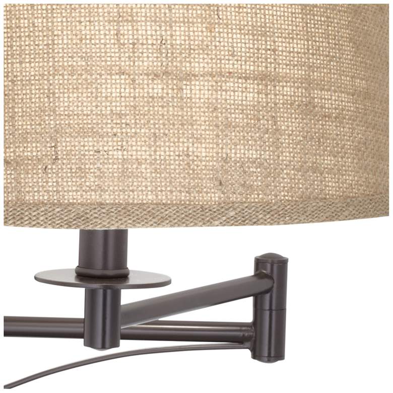 Image 3 Brinly Plug-In Swing Arm Wall Lamp with Brown Burlap Shade more views