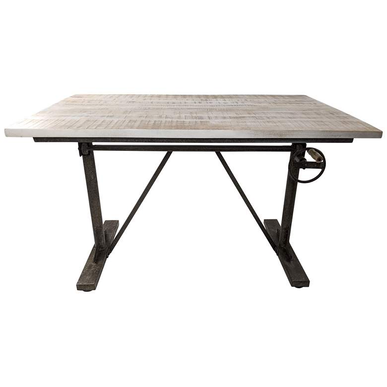 Image 1 Brio Aged Iron Base Natural Driftwood Top Sit or Standing Adjustable Desk