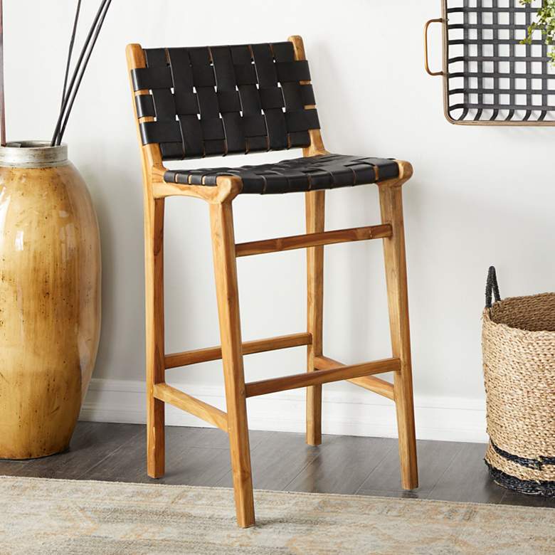 Image 1 Briones 29" Black Genuine Leather Bar Stool