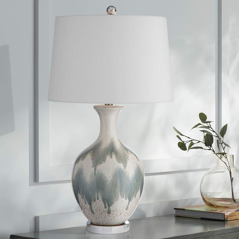 Image 1 Briony Gray and White Glaze Ceramic Table Lamp
