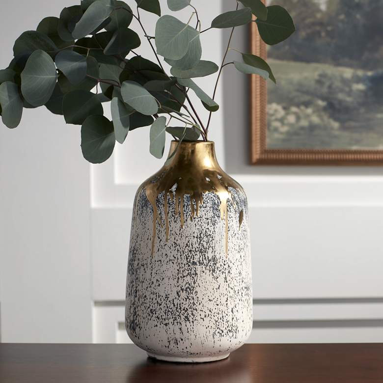 Image 2 Brisbane 11 1/2" High Matte Gold and Gray Decorative Vase