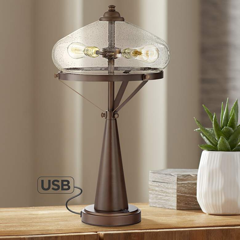 Image 1 Brisbane Modern Farmhouse Table Lamp with USB Port