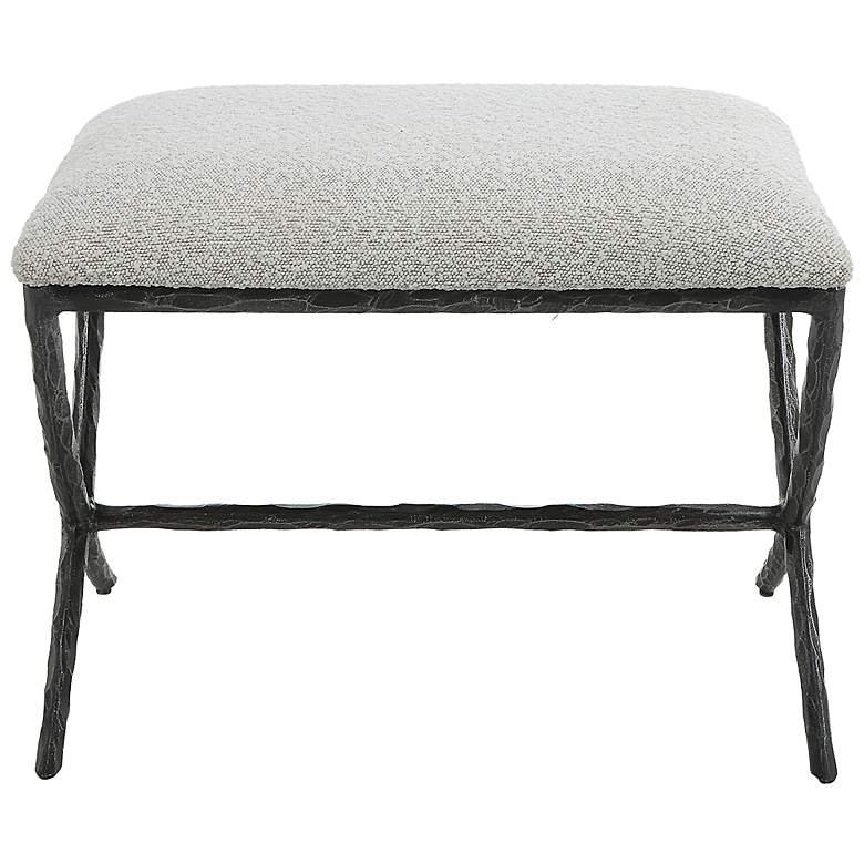 Image 2 Brisby 24" Wide Ivory and Warm Gray Boucle Fabric Bench