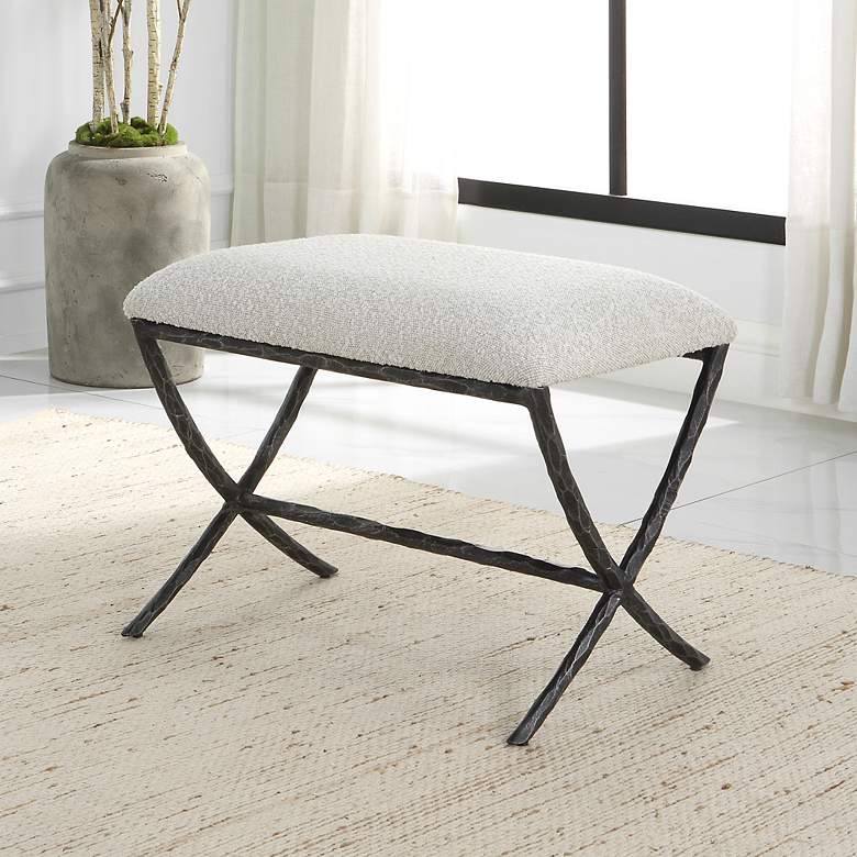 Image 1 Brisby 24" Wide Ivory and Warm Gray Boucle Fabric Bench