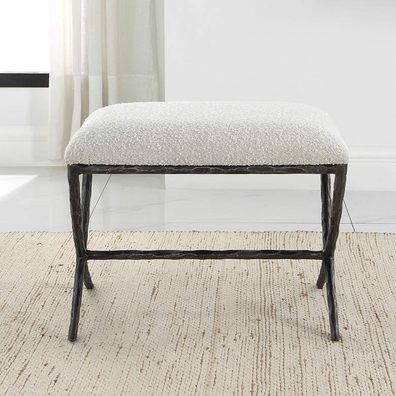 Image 3 Brisby 24" Wide Ivory and Warm Gray Boucle Fabric Bench more views