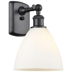 Bristol 10 1/2" High Matte Black Wall Sconce w/ White Glass