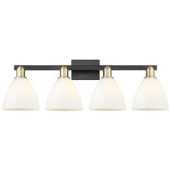 Bristol 11" High 4-Light Black Brass Bath Vanity Light w/ Matte White Shade