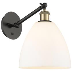 Bristol 12"H Black Antique Brass Adjustable Sconce w/ Matte White Shade