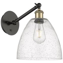 Bristol 12" High Black Antique Brass Adjustable Sconce with Seedy Shade