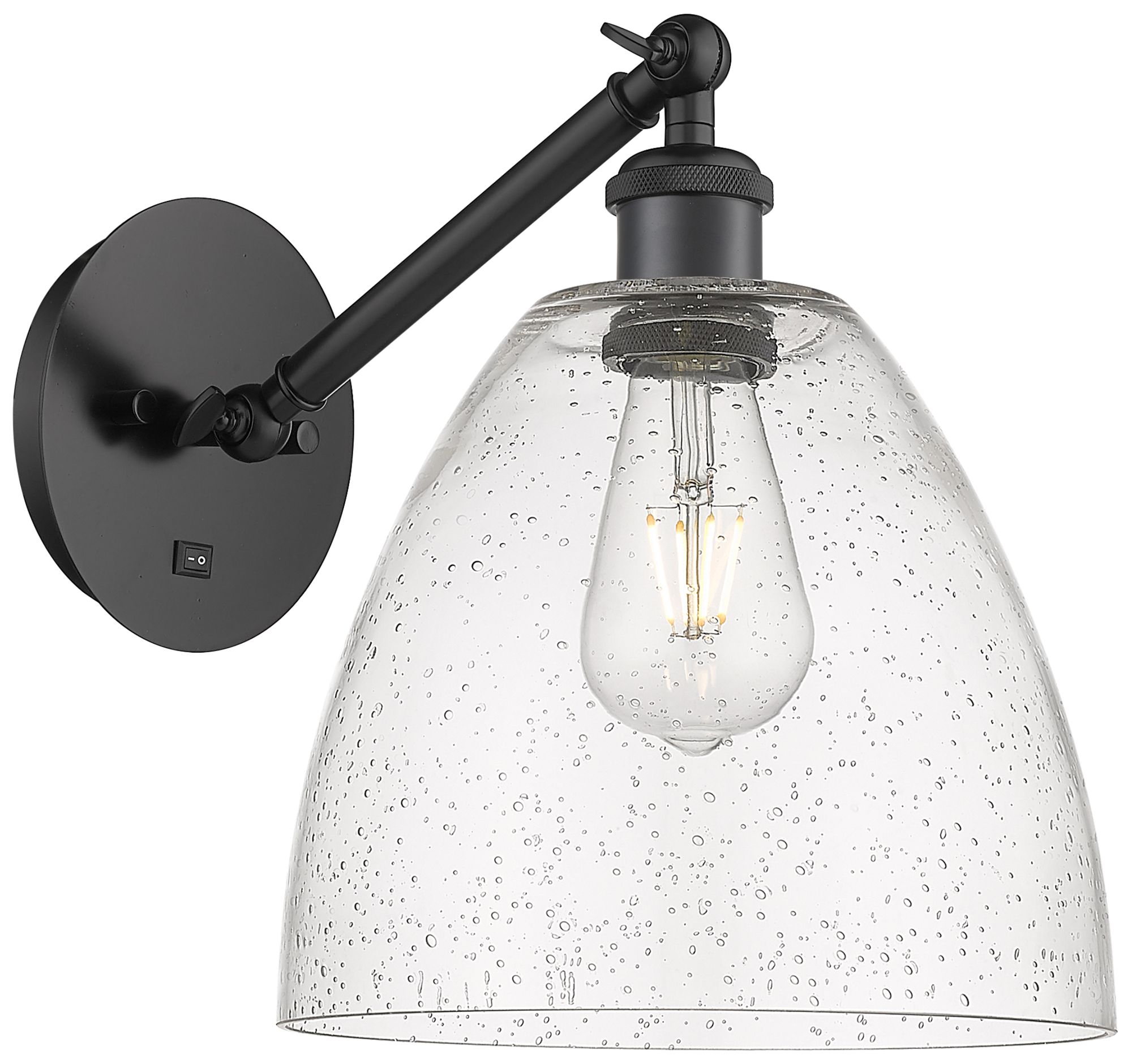 Bristol 12" High Matte Black Adjustable Sconce with Seedy Shade
