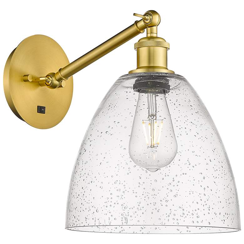 Image 1 Bristol 12" High Satin Gold Adjustable Sconce with Seedy Shade