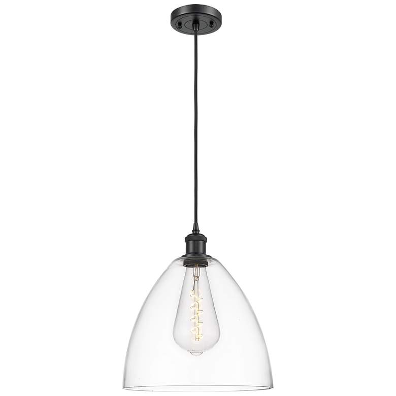 Image 1 Bristol 12" Wide Matte Black Mini Pendant w/ Clear Glass