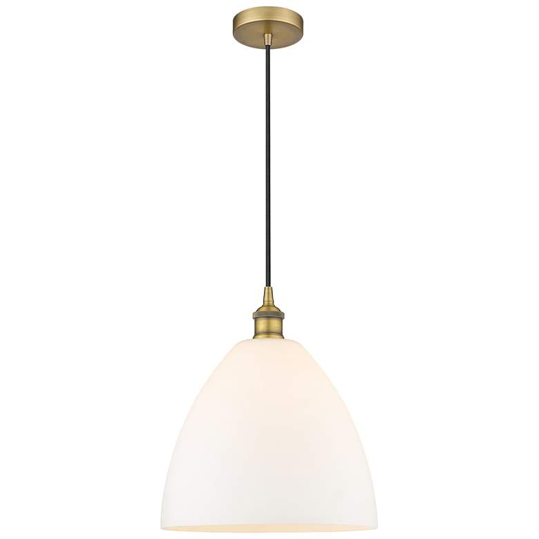Image 1 Bristol 12"W Brushed Brass Mini Pendant w/ Matte White Glass