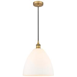 Bristol 12"W Brushed Brass Mini Pendant w/ Matte White Glass