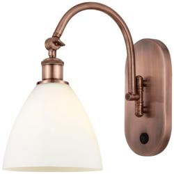 Bristol 13 1/2"H Antique Copper LED Sconce w/ White Glass