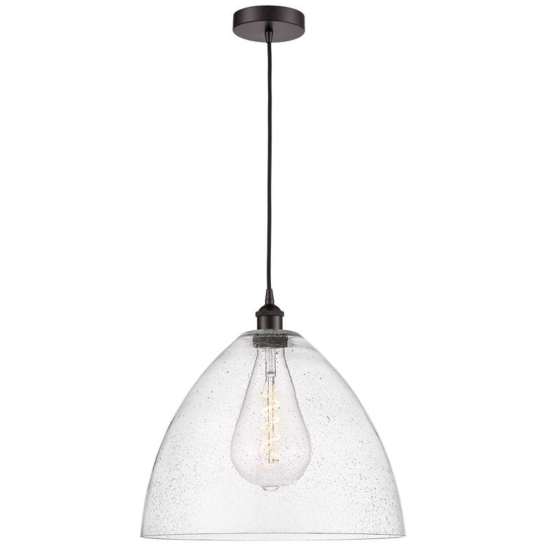Image 1 Bristol 15 3/4"W Rubbed Bronze Pendant Light w/ Seeded Shade