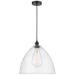 Bristol 16" Wide Matte Black and Seedy Glass Pendant Light