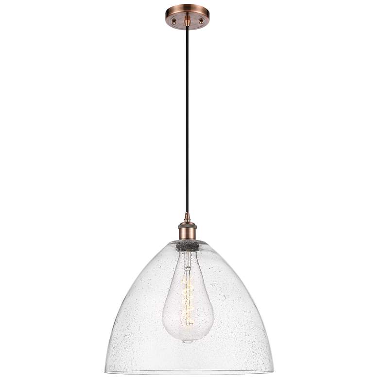 Image 1 Bristol 16"W Antique Copper Pendant Light with Seeded Glass