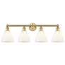 1_Bristol 34 1/2" Wide Brass 4-Light Bath Light w/ White Glass