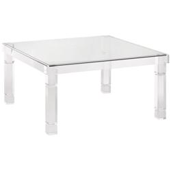 Bristol 36&quot; Square Clear Acrylic and Glass Modern Coffee Table