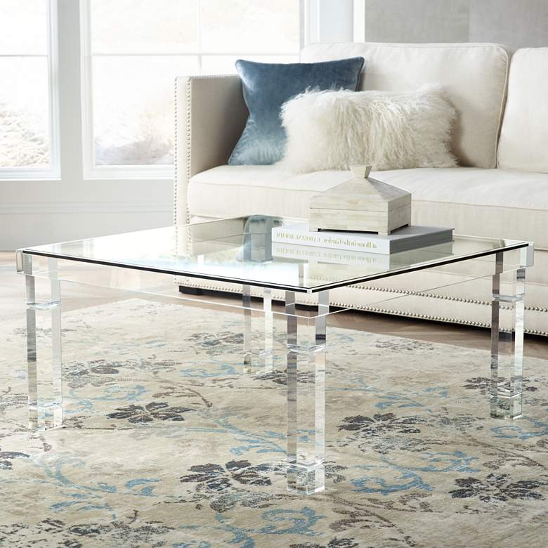 Image 2 Bristol 36" Square Clear Acrylic and Glass Modern Coffee Table