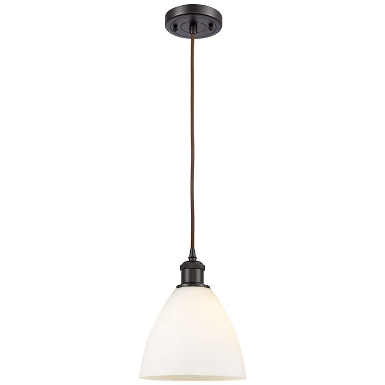 Image 1 Bristol 7 1/2" Wide Bronze and White Glass Mini Pendant