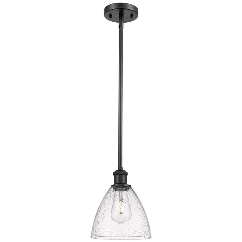 Image 1 Bristol 7 1/2" Wide Matte Black Mini Pendant w/ Seedy Glass