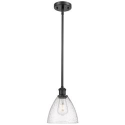 Bristol 7 1/2" Wide Matte Black Mini Pendant w/ Seedy Glass