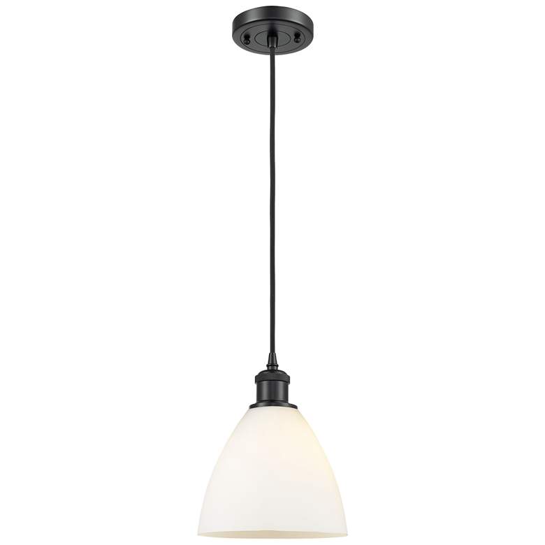 Image 1 Bristol 7 1/2" Wide Matte Black Mini Pendant w/ White Glass