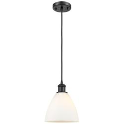 Bristol 7 1/2" Wide Matte Black Mini Pendant w/ White Glass