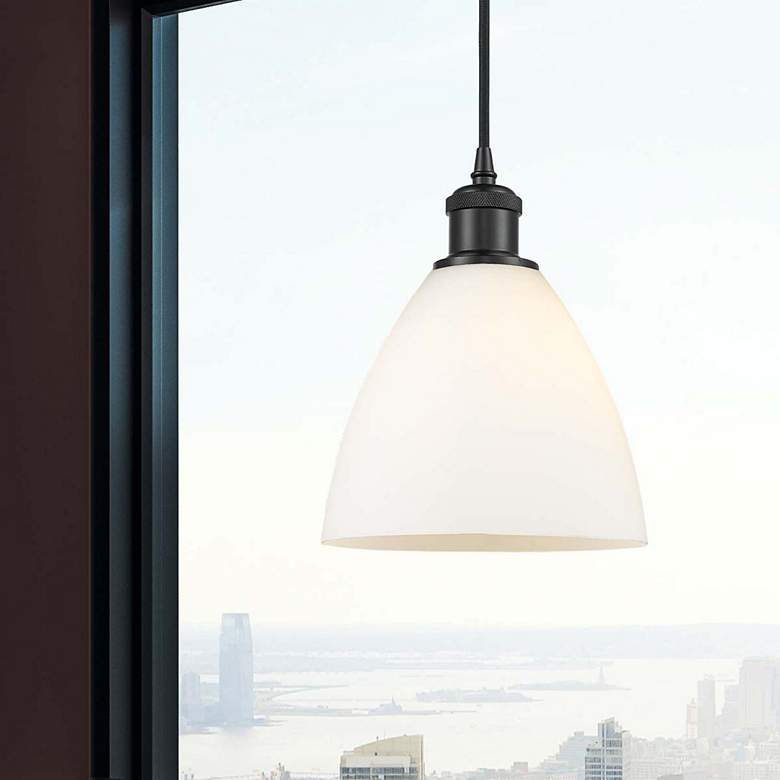Image 2 Bristol 7 1/2" Wide Matte Black Mini Pendant w/ White Glass more views