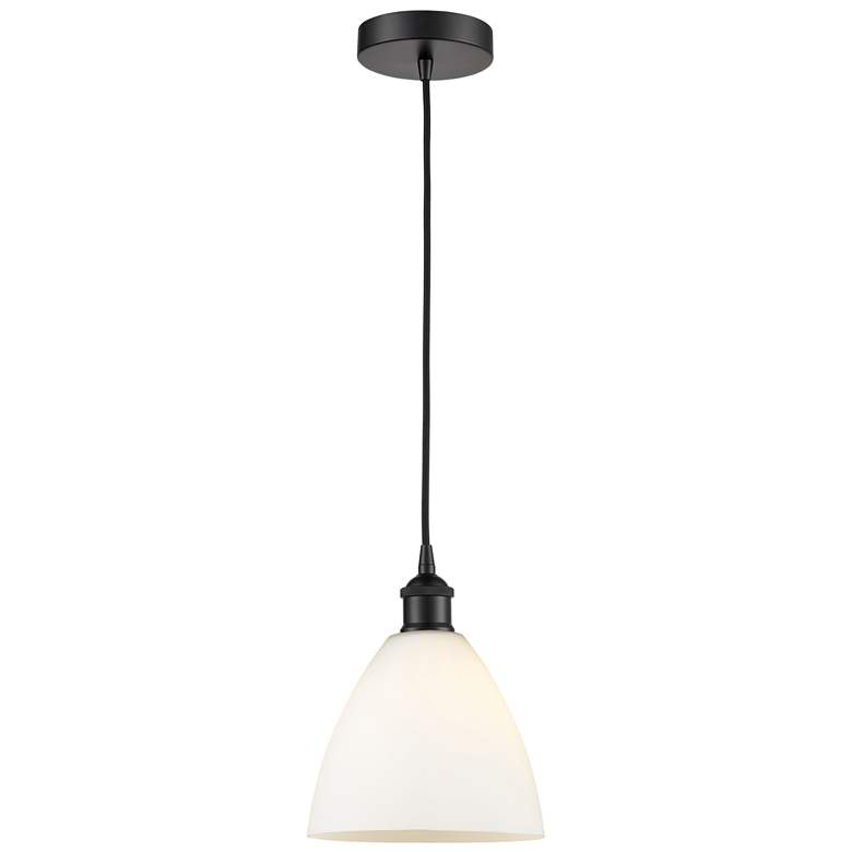 Image 1 Bristol 7 1/2" Wide Matte Black Mini Pendant w/ White Glass