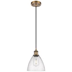 Bristol 7 1/2"W Brushed Brass Mini Pendant w/ Seedy Glass