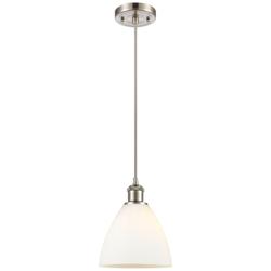 Bristol 7 1/2"W Brushed Nickel and White Glass Mini Pendant